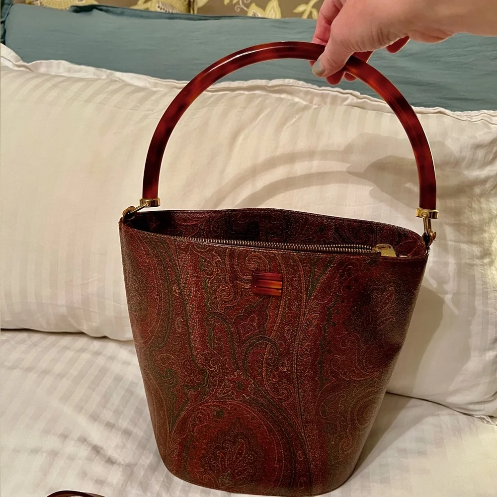 ETRO BAG very rare. Tortoise shell lucite handle, outside pristine w/no scuffs. - Picture 4 of 14